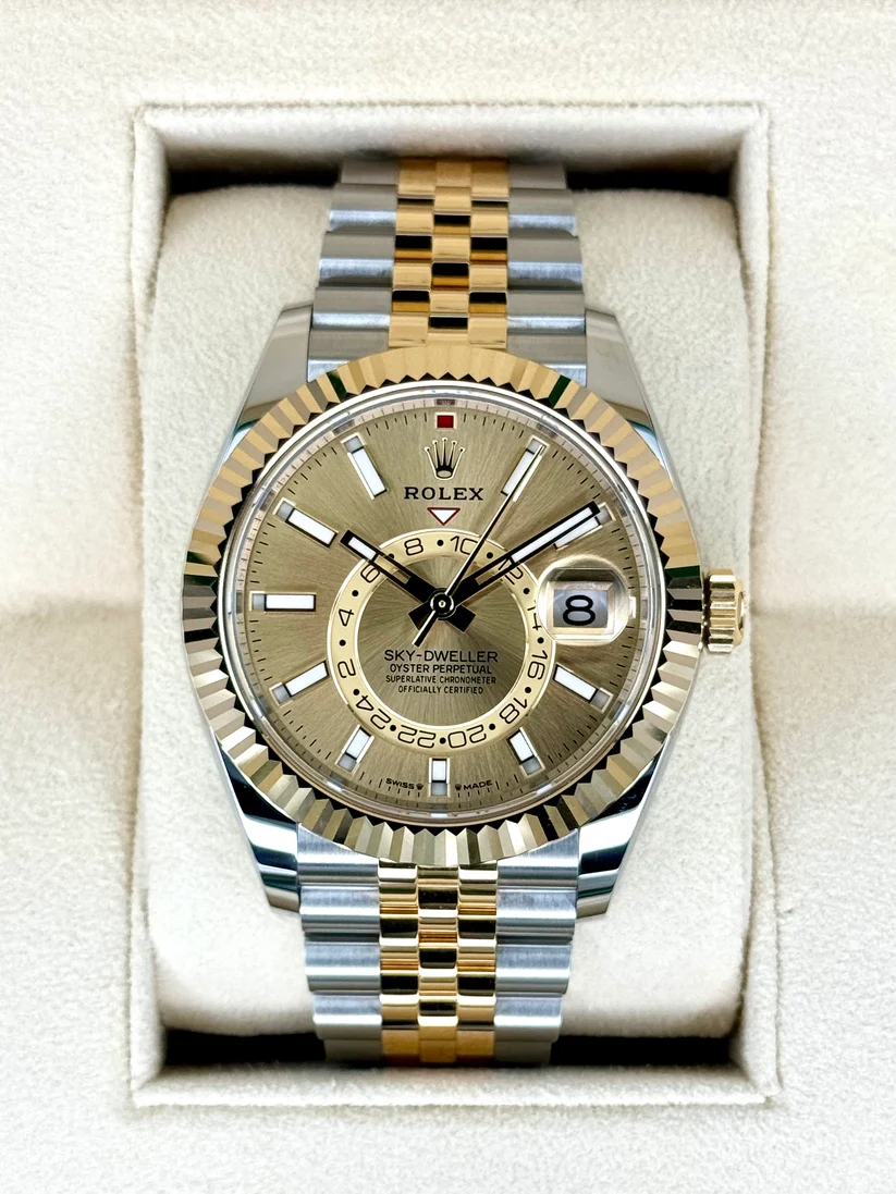 RLX Sky-Dweller 42mm 336933-0002 Two-Tone Yellow Gold Champagne Dial Oyster - LITELUX