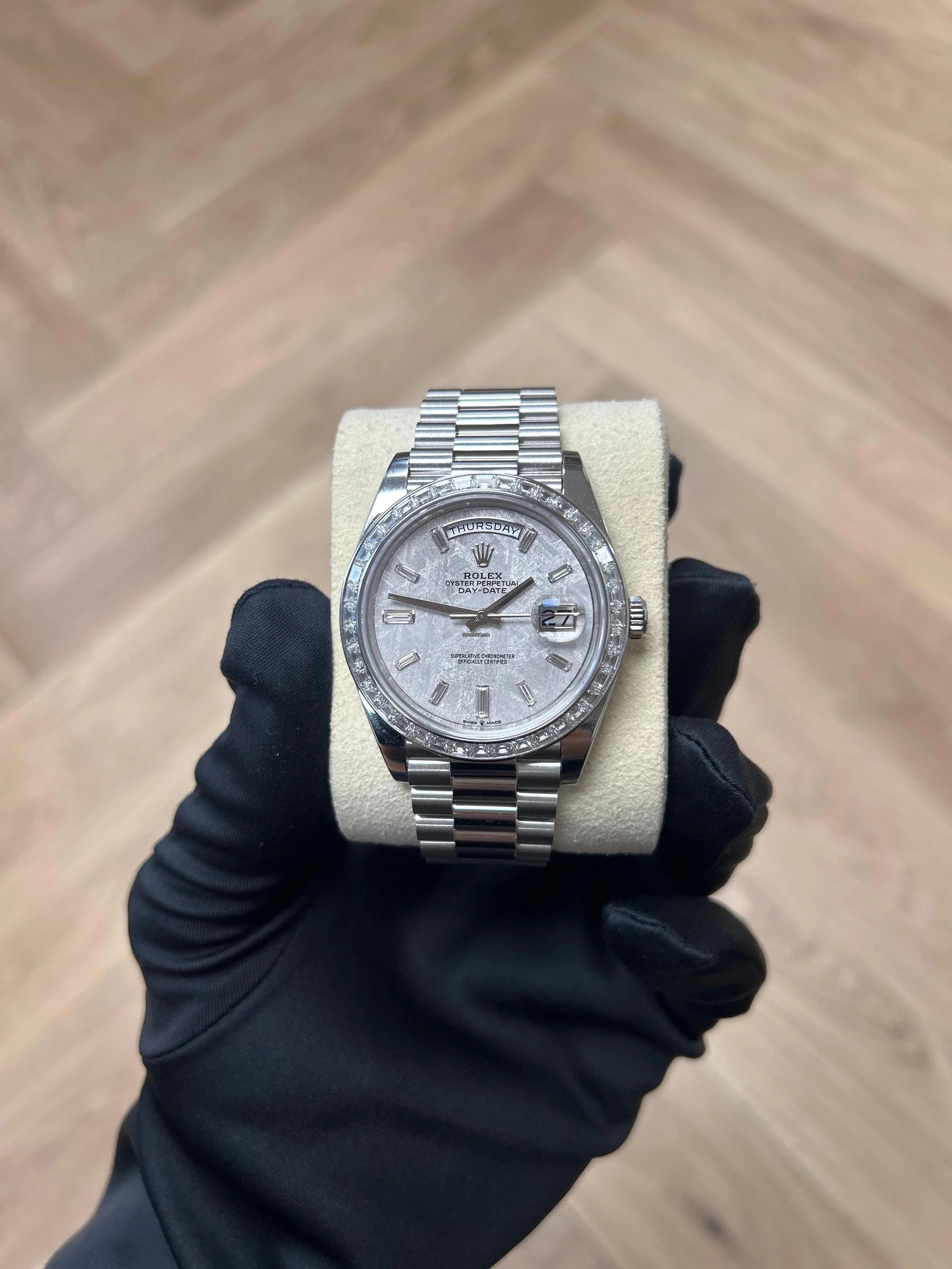 RLX Day-Date 40mm 228396TBR-0027 Meteoriate Baguette Diamond Dial and Bezel Watch - LITELUX