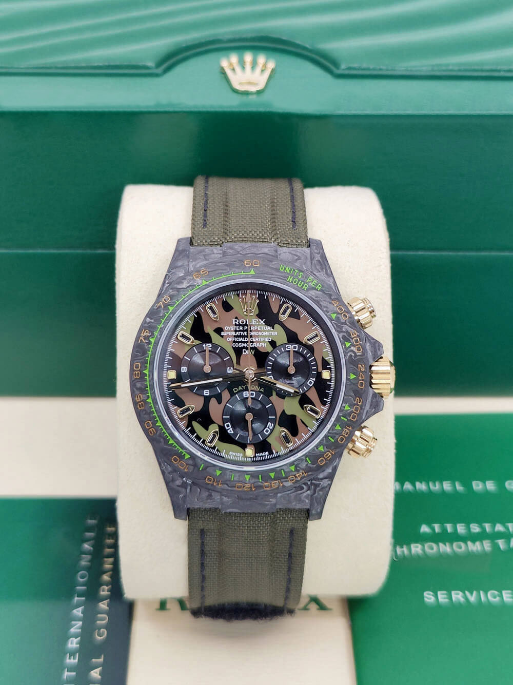 12A(Swiss movement)Rolex Cosmograph Daytona DIW Carbon Military Green Swiss Replica Watch | Custom Made Limited Edition | - LITELUX