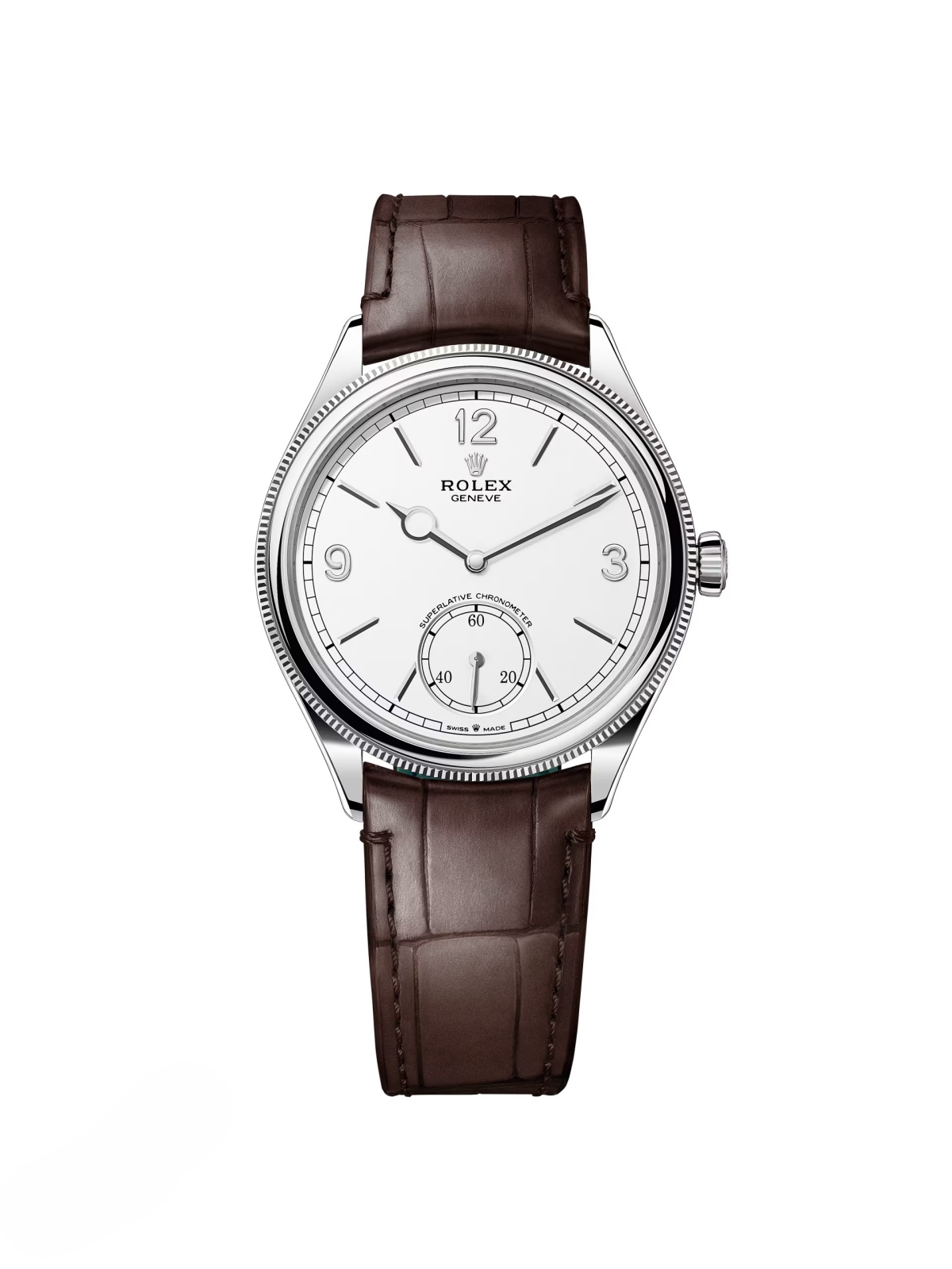 Rolex 1908 White Gold White Dial Brown Alligator Strap - 52509-0006 - LITELUX