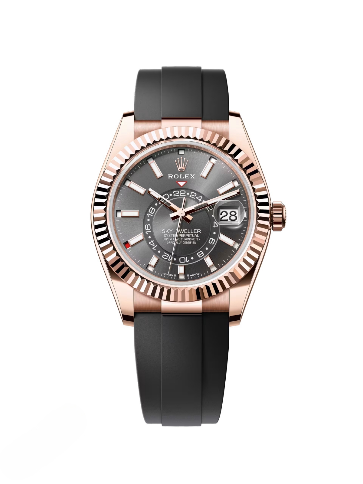 RLX Sky-Dweller 42mm Rose Gold Slate Dial Oysterflex - 336235 - LITELUX