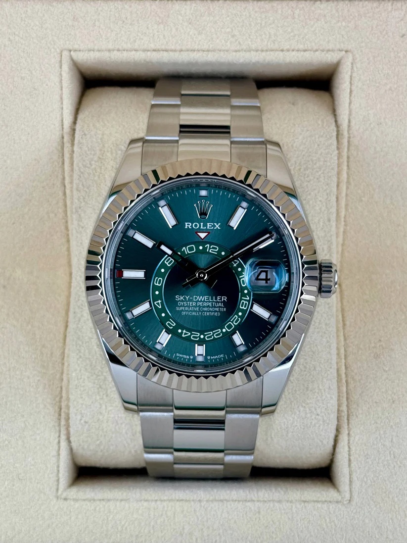 RLX Sky-Dweller 42mm 336934-0001 Stainless Steel Green Dial Oyster - LITELUX