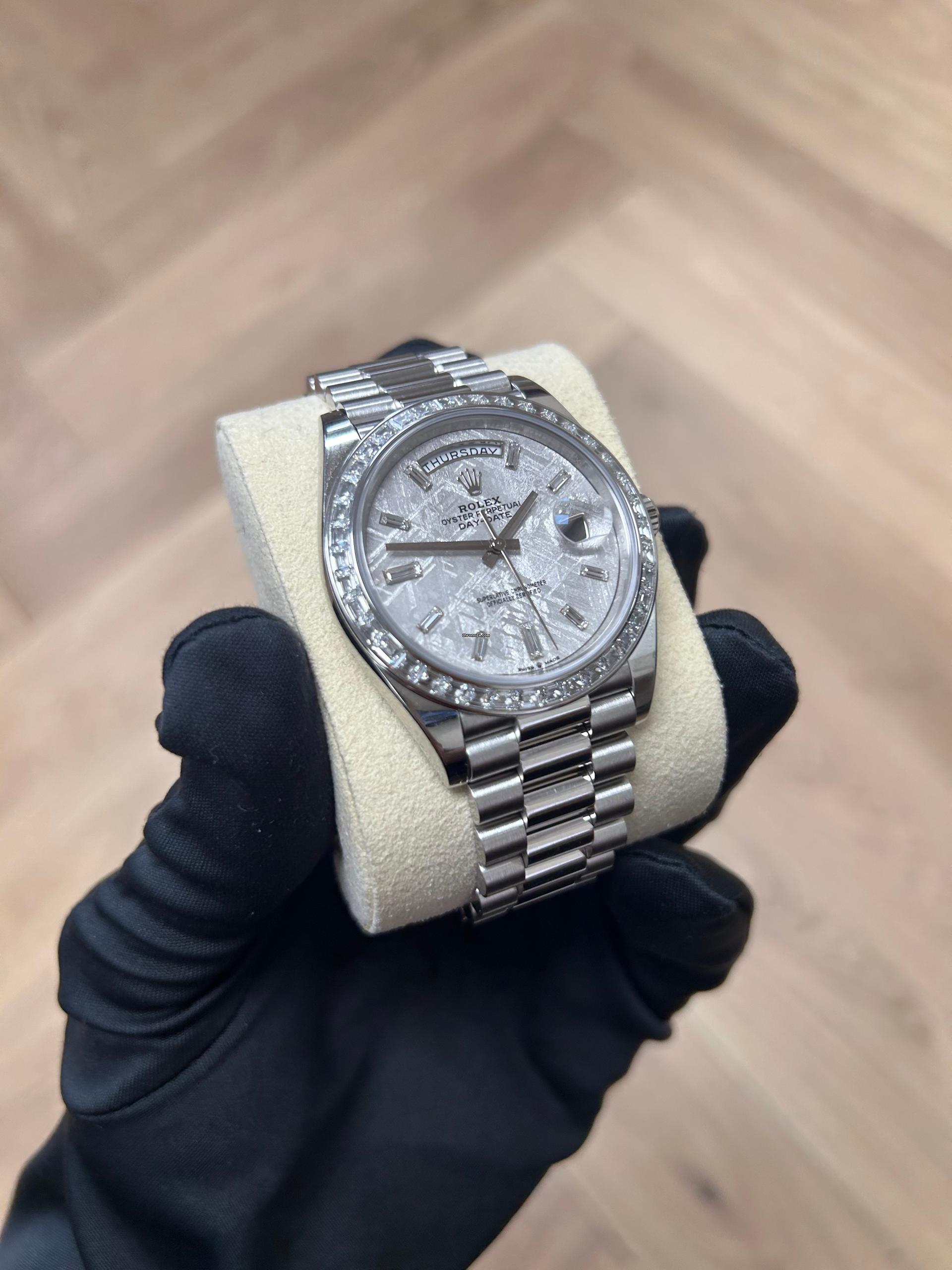 RLX Day-Date 40mm 228396TBR-0027 Meteoriate Baguette Diamond Dial and Bezel Watch - LITELUX