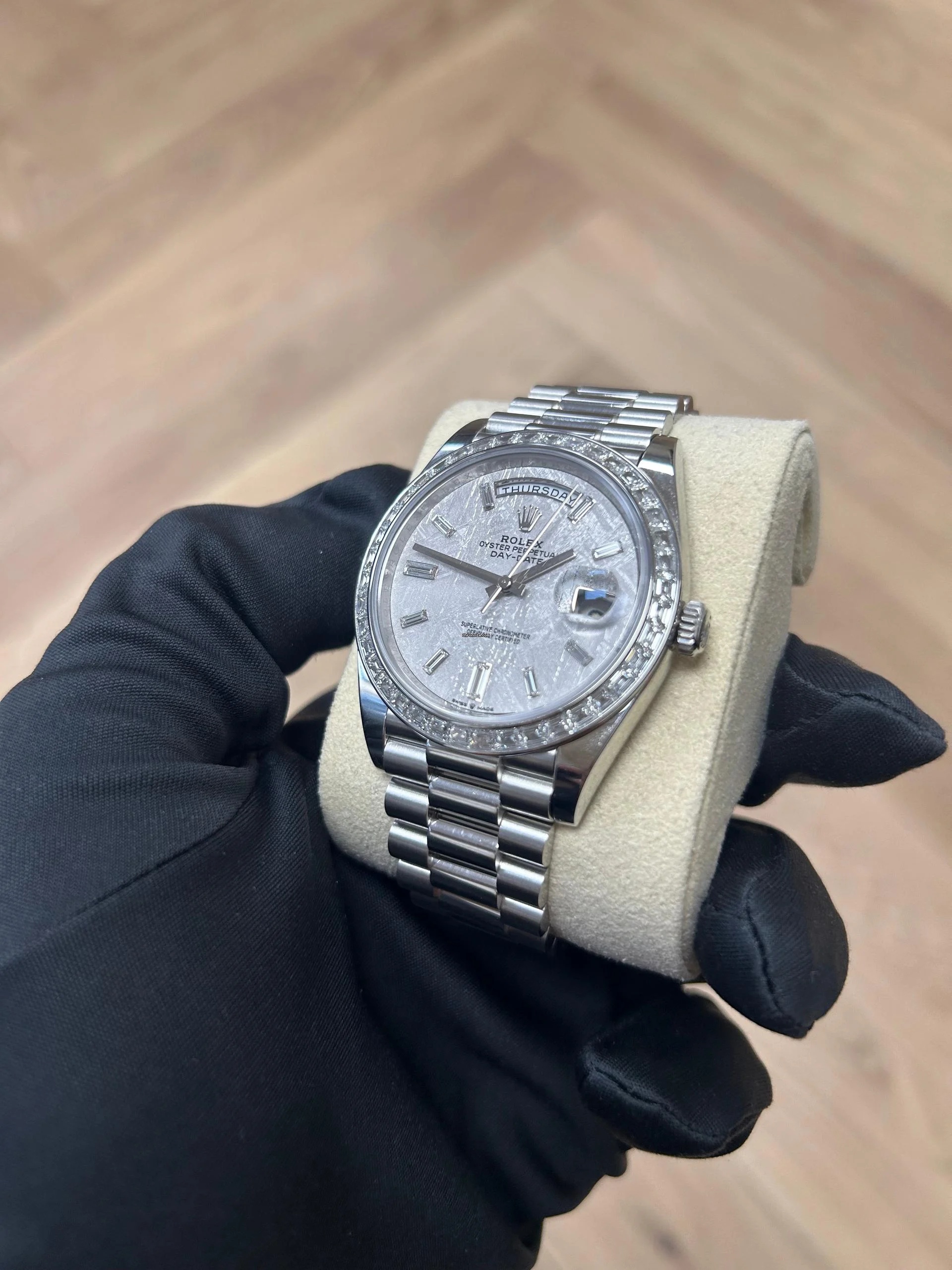 RLX Day-Date 40mm 228396TBR-0027 Meteoriate Baguette Diamond Dial and Bezel Watch - LITELUX