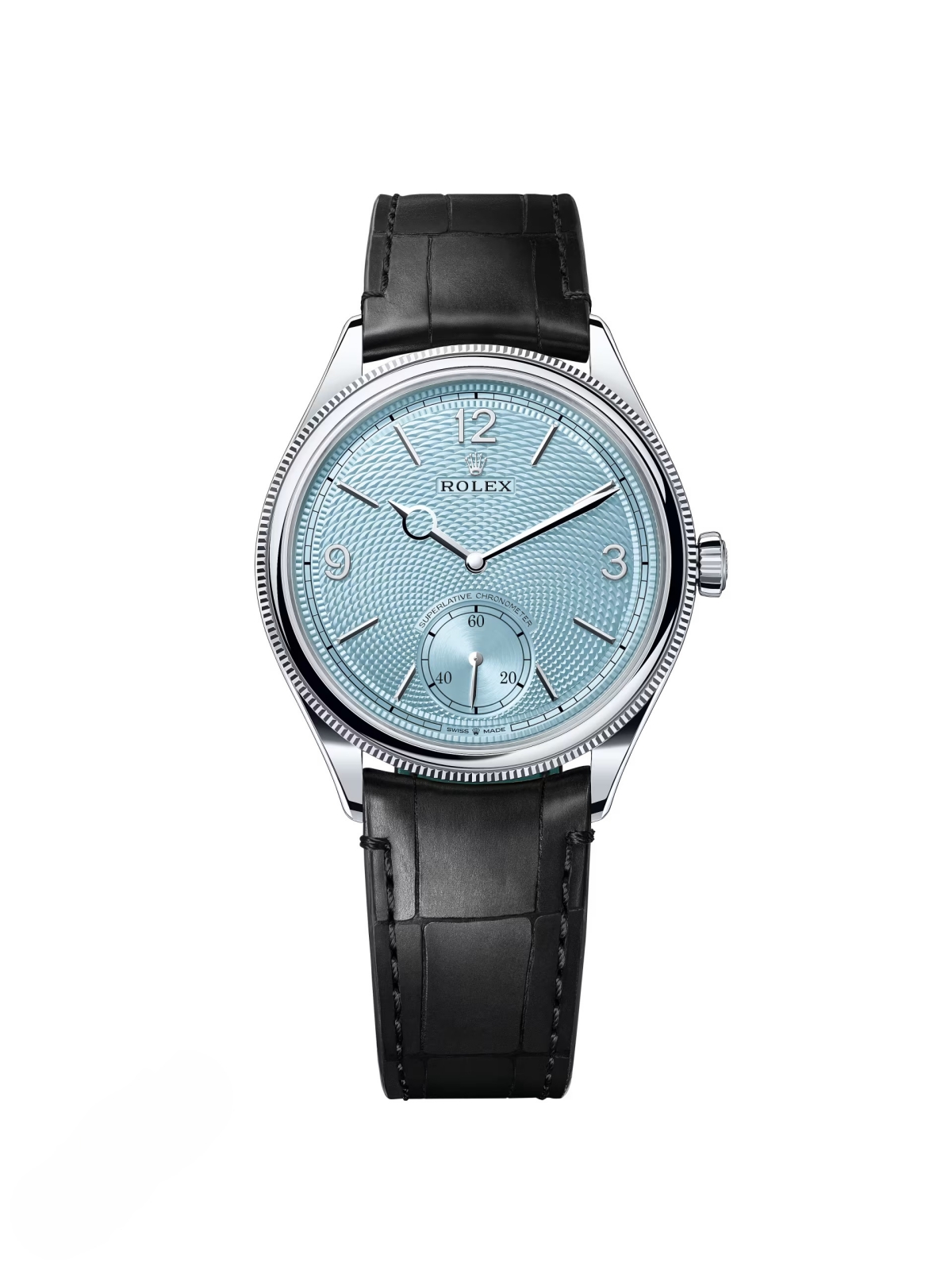 Rolex 1908 Platinum Ice Blue Dial Black Alligator Strap - 52506-0003 - LITELUX