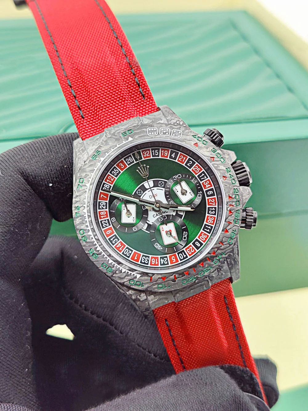 12A(Swiss movement)Rolex Cosmograph Daytona DIW Carbon Lucky Player Casino Swiss Replica Watch | Custom Made Limited Edition | - LITELUX