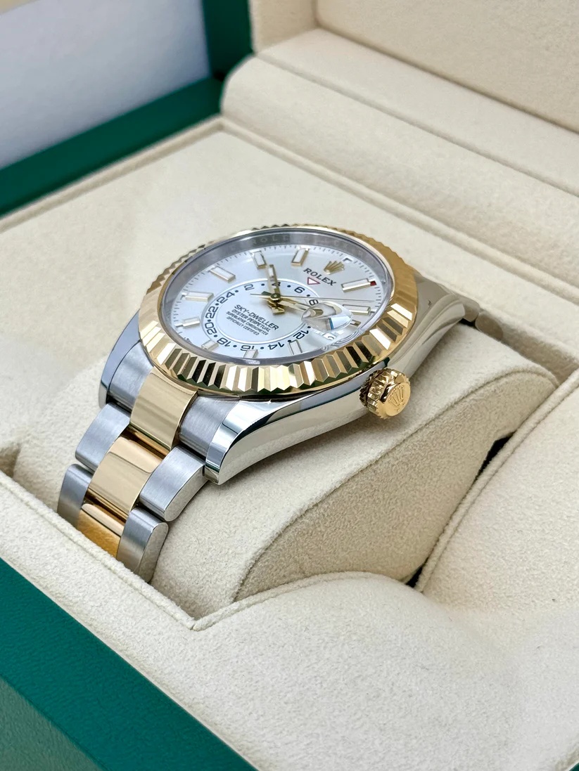RLX Sky-Dweller 42mm 336933-0005 Two-Tone Yellow Gold White Dial Oyster - LITELUX