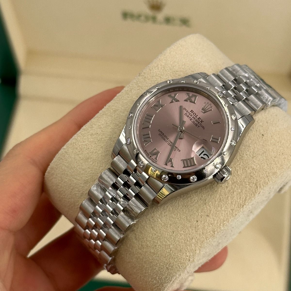 RLX Datejust m278344-0021/0022 Pink Dial 31mm Domed Diamond Oyster Watch - LITELUX