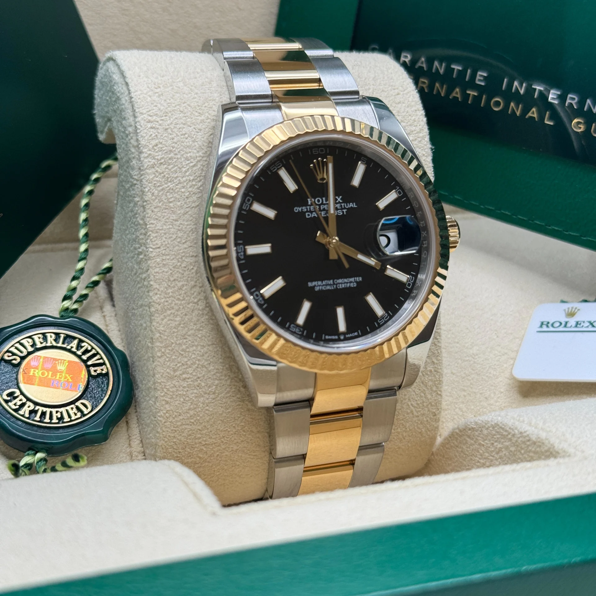 RLX Datejust 41mm Two-Tone Yellow Gold Fluted Bezel Black Index Dial Jubilee - 126333 - LITELUX