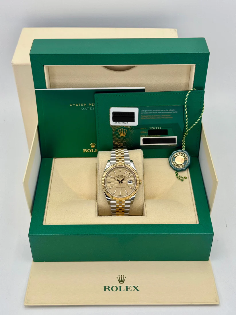 RLX Datejust 41mm Swiss Replica Watch | Two Tone Jubilee Bracele Champagne Fluted Dial Ref 126333 - LITELUX