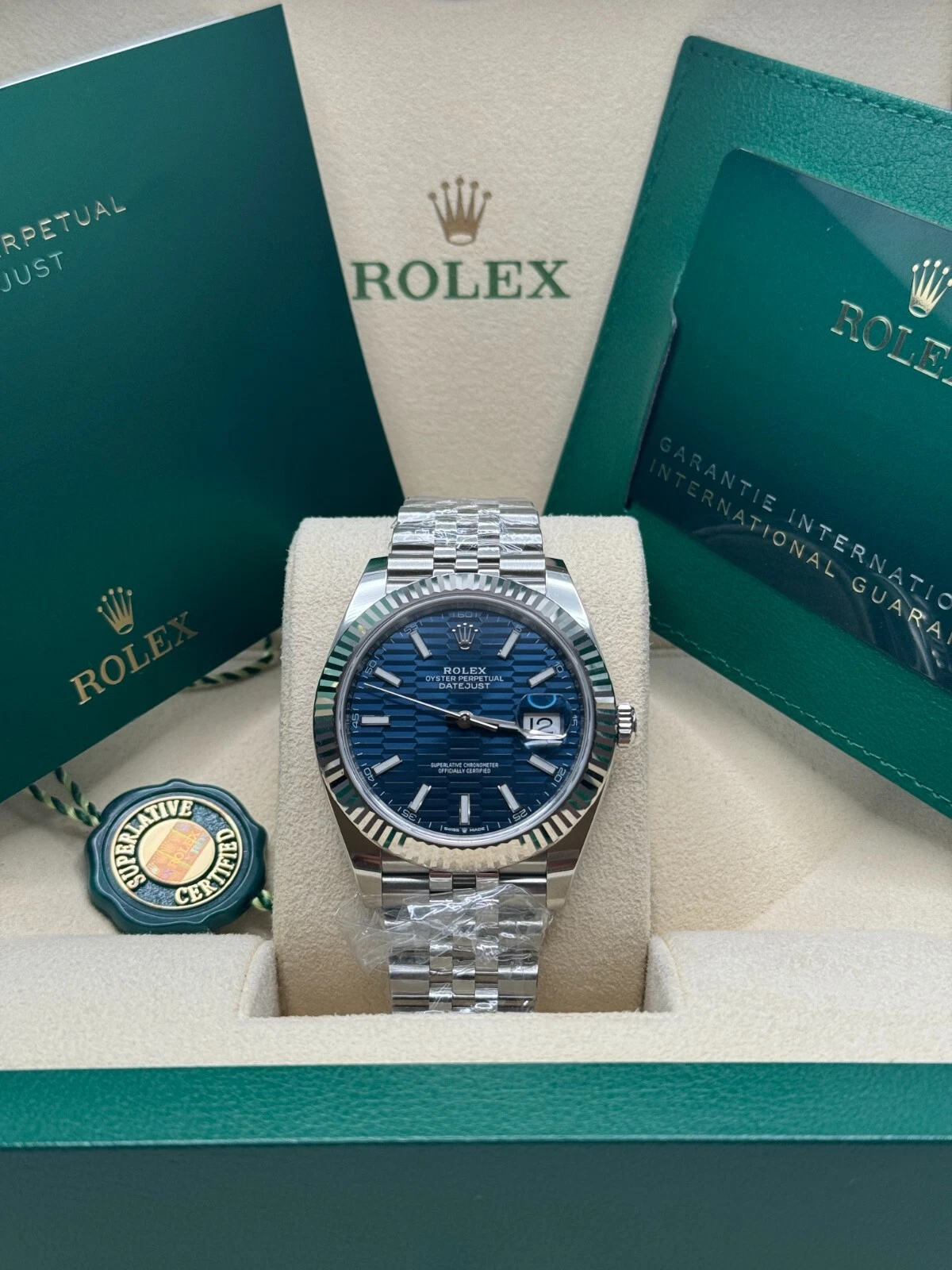 RLX Datejust 41mm Blue Fluted Motif Index Dial Jubilee Bracelet Watch - 126334 - LITELUX