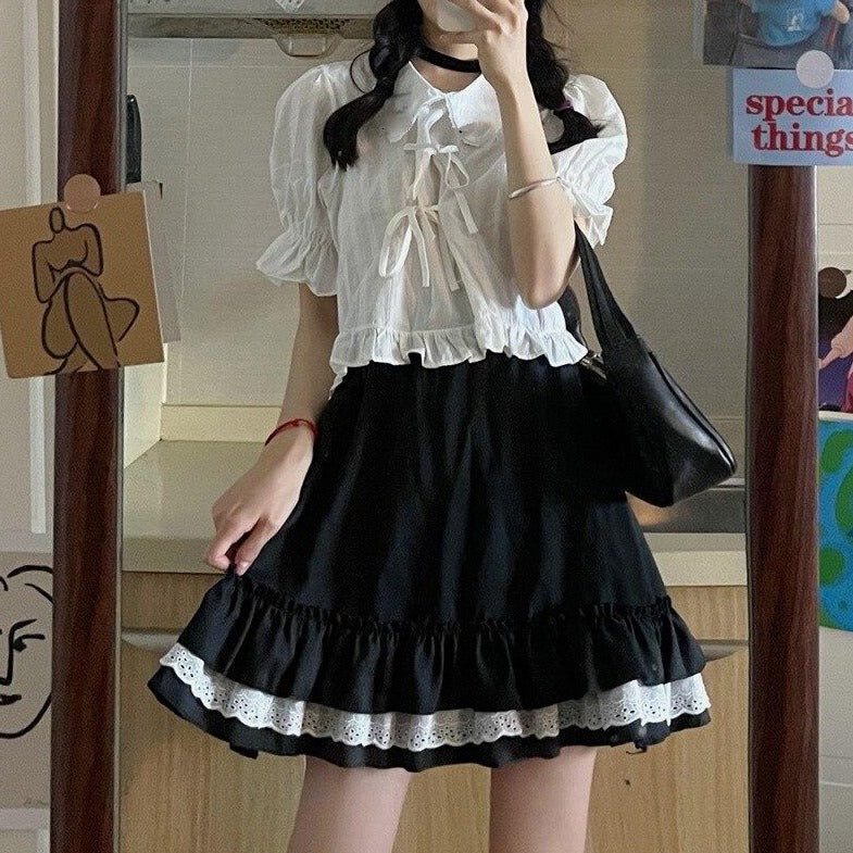 jpyuyuco-Outfit-Set: Cropped Blouse + Mini Skirt (Also Available Separately!)