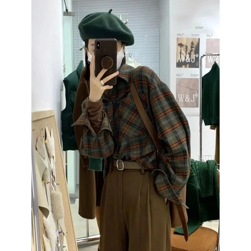 jpyuyuco-Plaid Blouse
