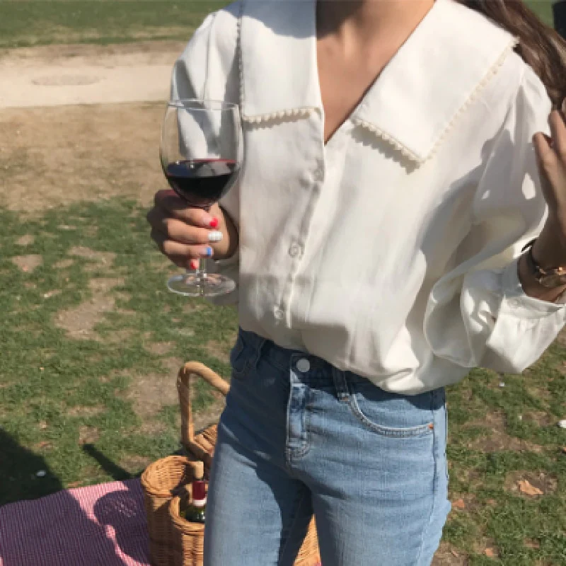 jpyuyuco-Button-Down Blouse With Sailor Collar