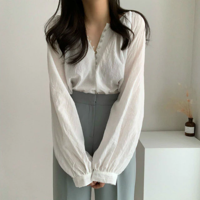 jpyuyuco-Longsleeved Blouse With Buttons