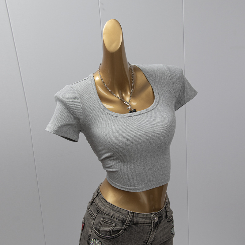 jpyuyuco-Solid color inner top ribbed short-sleeved T-shirt