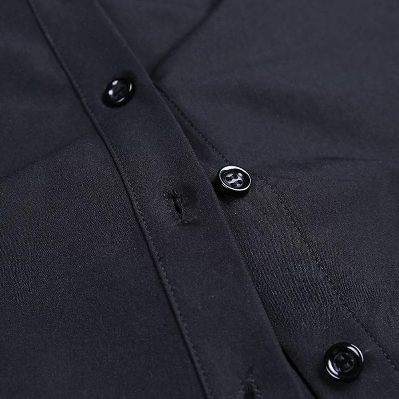 jpyuyuco-Button-Down Blouse With Puff Sleeves