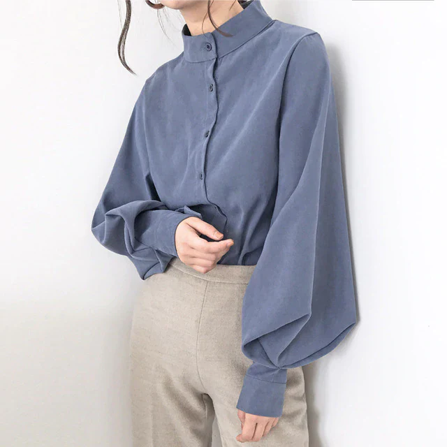jpyuyuco-Vintage Style High Neck Blouse