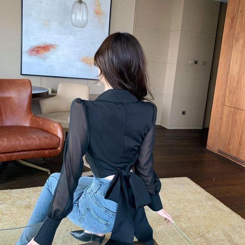 jpyuyuco-Chiffon Blouse With Bow