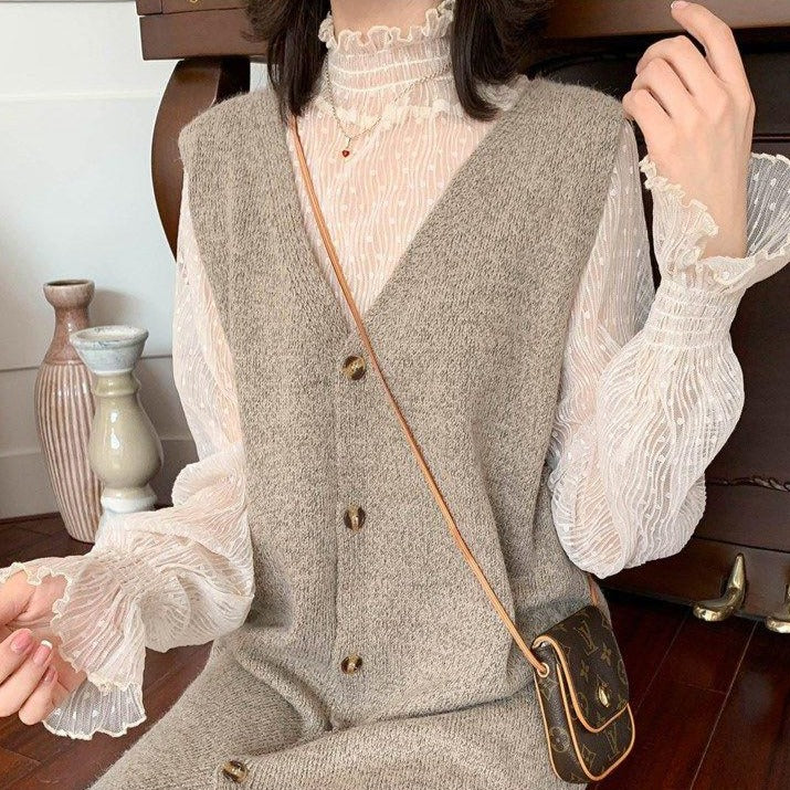 jpyuyuco-Transparent Blouse With Polka Dots And Flared Sleeves