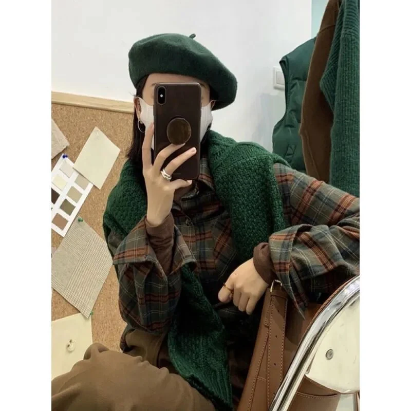 jpyuyuco-Plaid Blouse