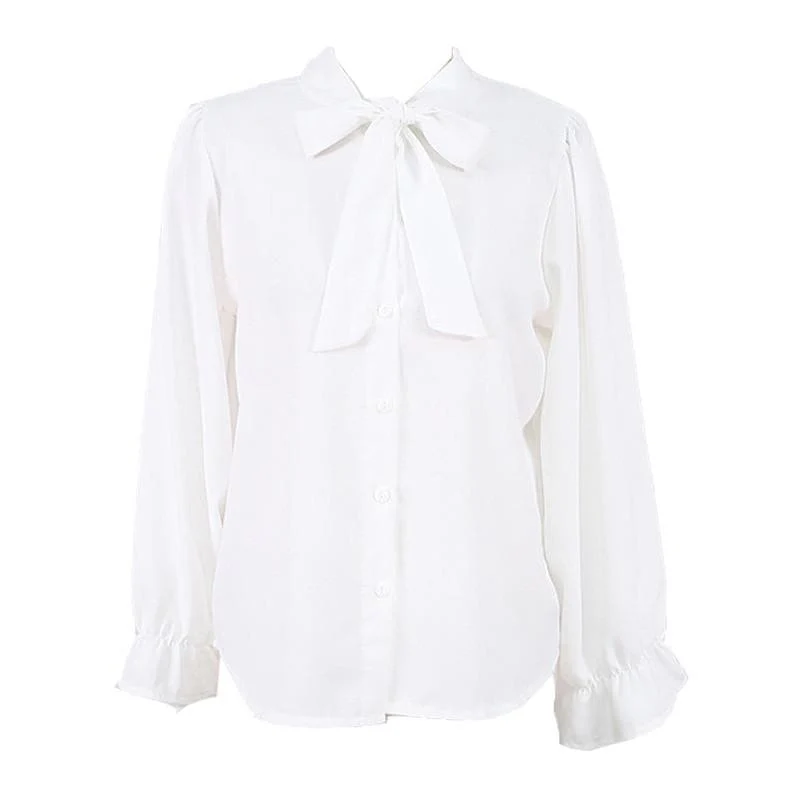 jpyuyuco-Bow Tie Chiffon Blouse