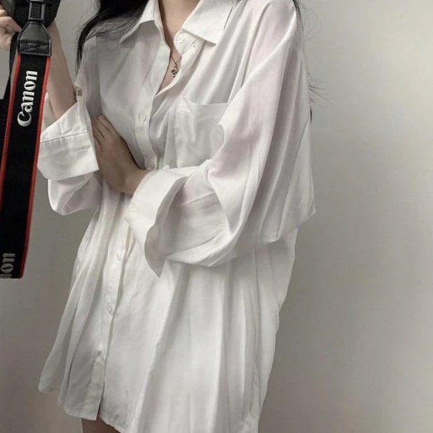 jpyuyuco-Oversized Button-Down Boyfriend Shirt