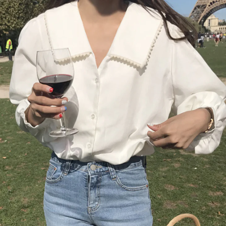 jpyuyuco-Button-Down Blouse With Sailor Collar