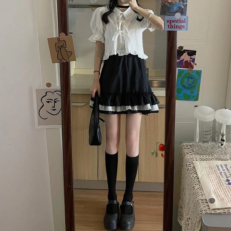 jpyuyuco-Outfit-Set: Cropped Blouse + Mini Skirt (Also Available Separately!)