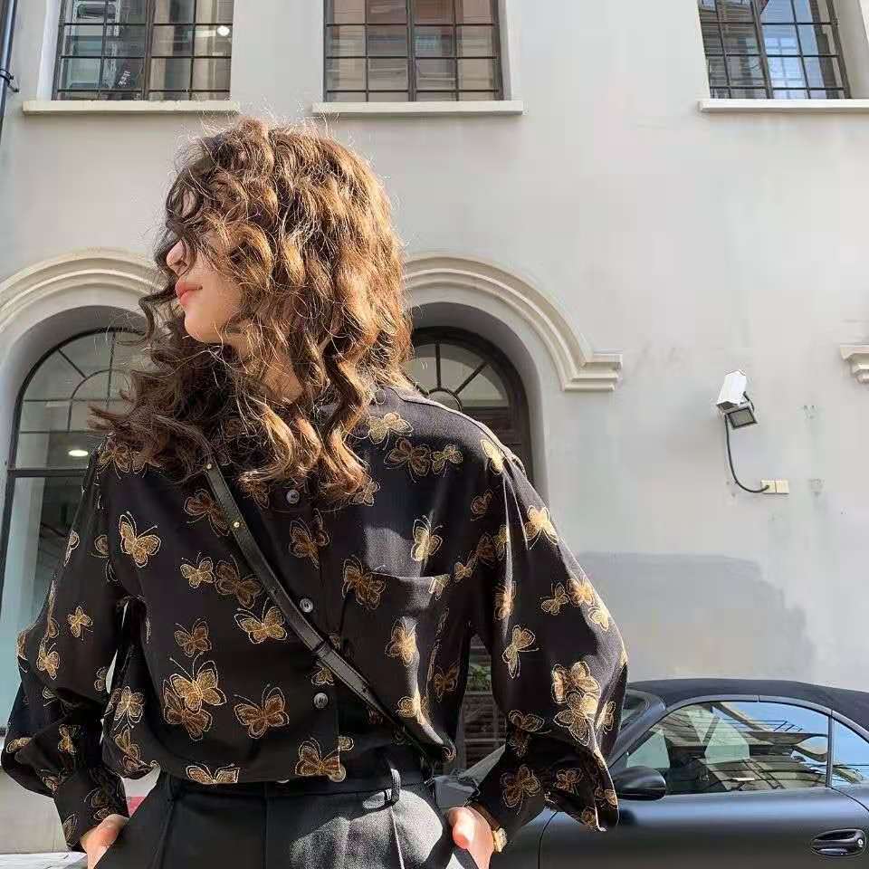 jpyuyuco-Button-Down Blouse With Butterfly Print