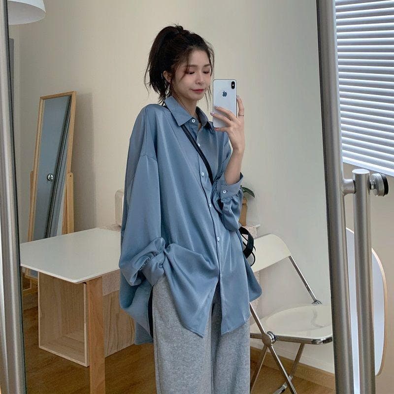 jpyuyuco-Oversized Shirt With Lantern Sleeves