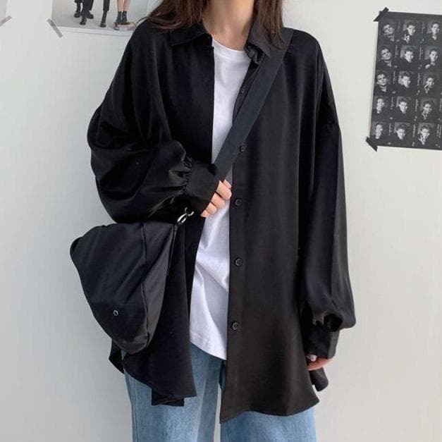 jpyuyuco-Oversized Shirt With Lantern Sleeves