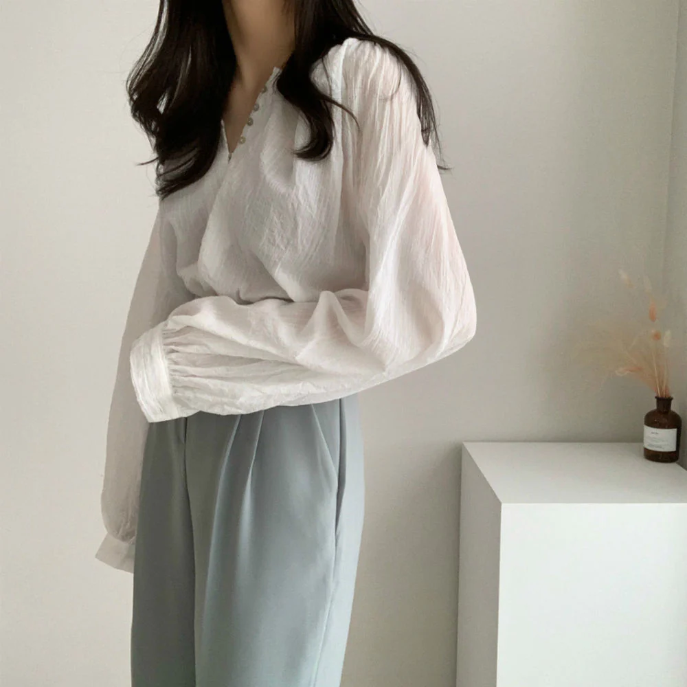 jpyuyuco-Longsleeved Blouse With Buttons