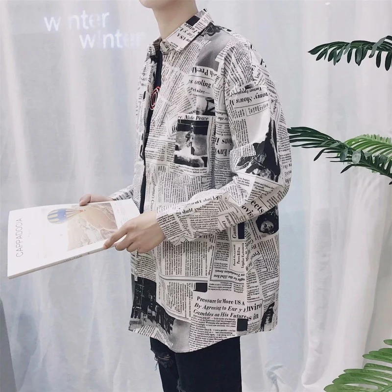 jpyuyuco-Longsleeve Shirt With Newspaper Print