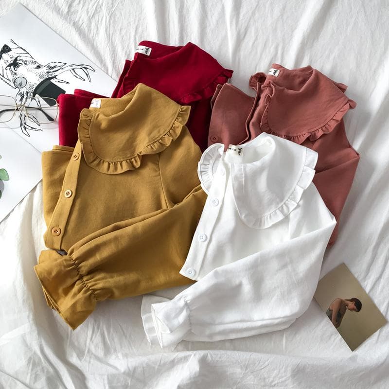 jpyuyuco-Collared Longsleeve Blouse