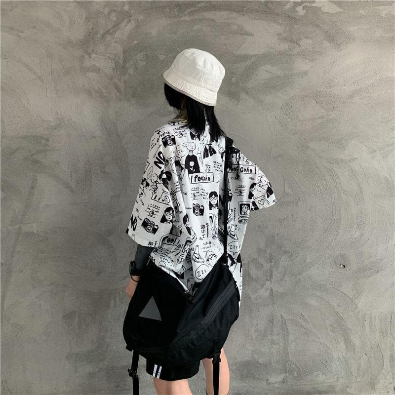 jpyuyuco-Collared Shirt With Comic Print
