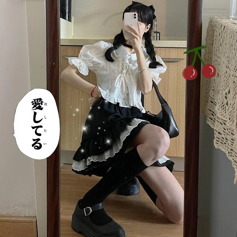 jpyuyuco-Outfit-Set: Cropped Blouse + Mini Skirt (Also Available Separately!)