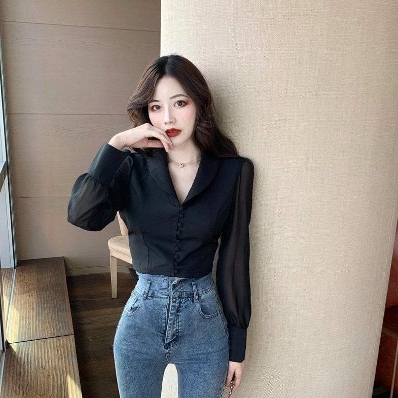 jpyuyuco-Chiffon Blouse With Bow