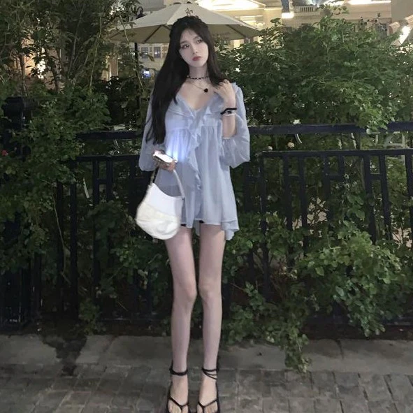 jpyuyuco-Transparent Blouse With Ruffles