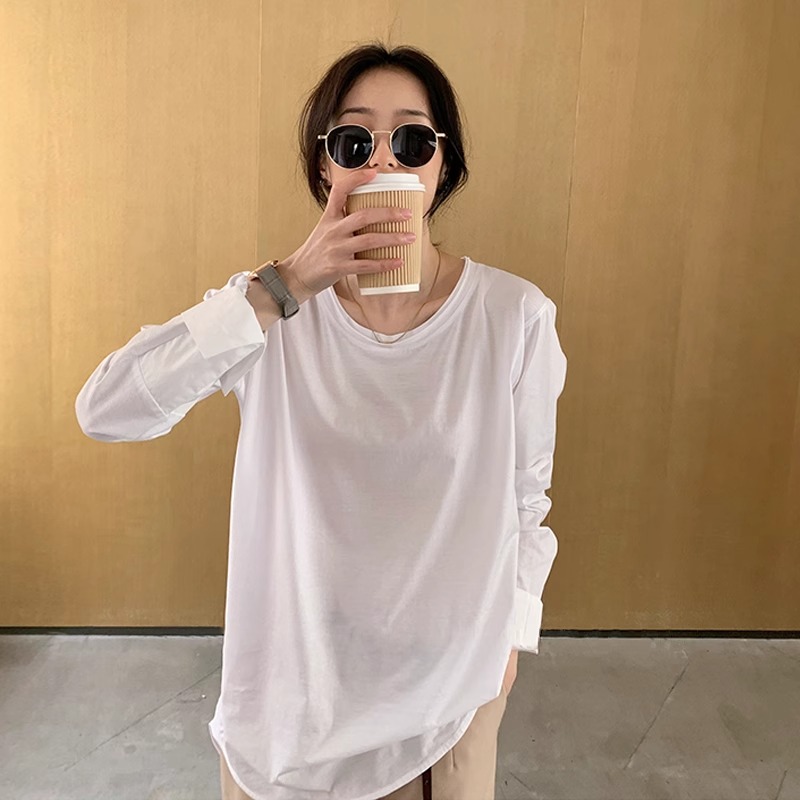 jpyuyuco-Autumn white bottoming shirt pure cotton t-shirt for women