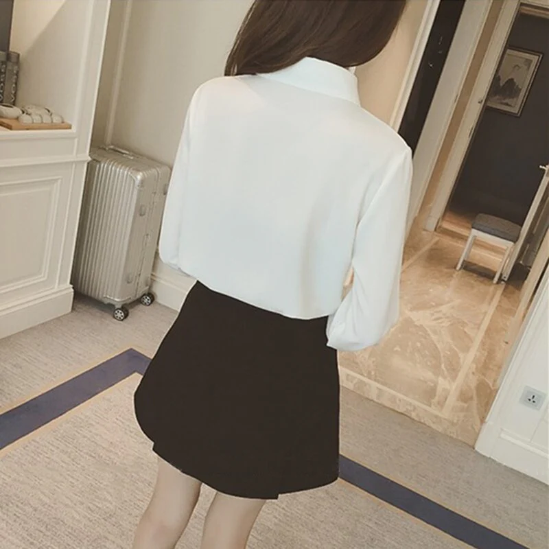 jpyuyuco-Button-Down Blouse With Ribbon (S-5XL!)