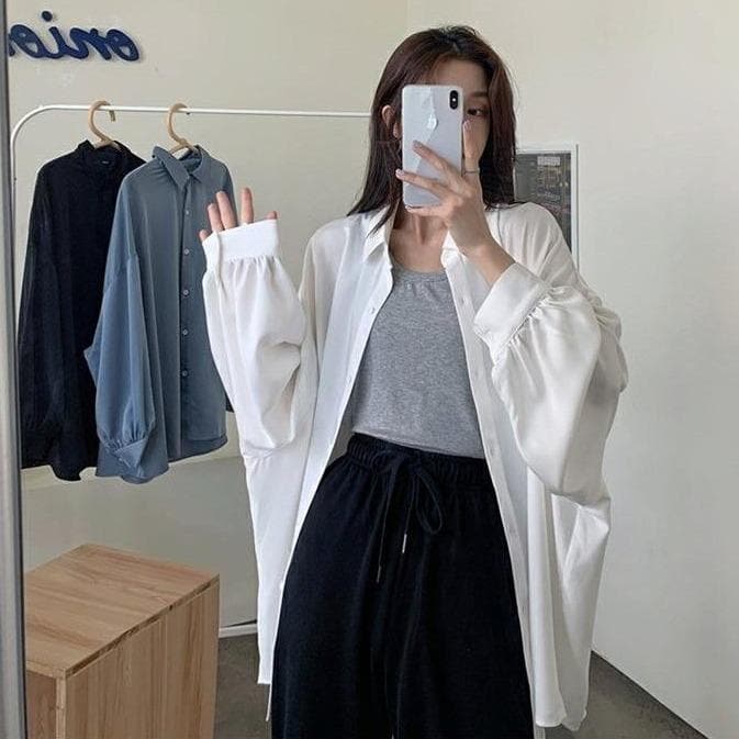 jpyuyuco-Oversized Shirt With Lantern Sleeves