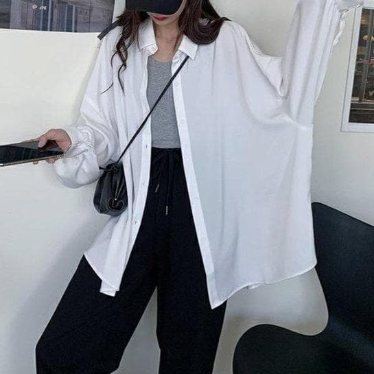 jpyuyuco-Oversized Shirt With Lantern Sleeves