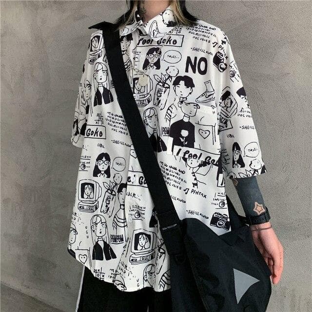 jpyuyuco-Collared Shirt With Comic Print