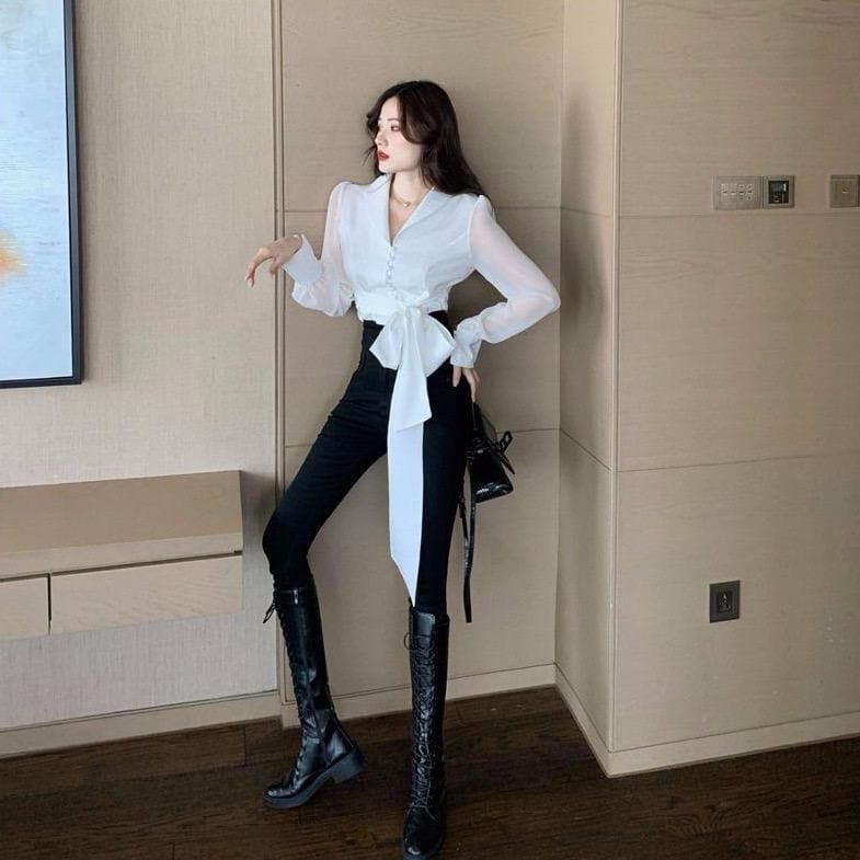 jpyuyuco-Chiffon Blouse With Bow