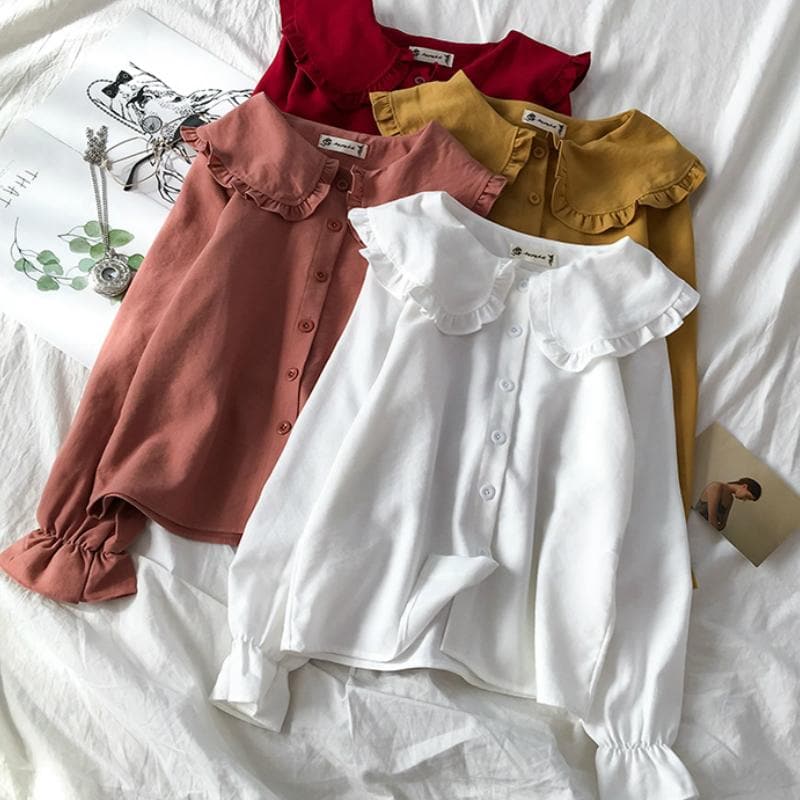 jpyuyuco-Collared Longsleeve Blouse