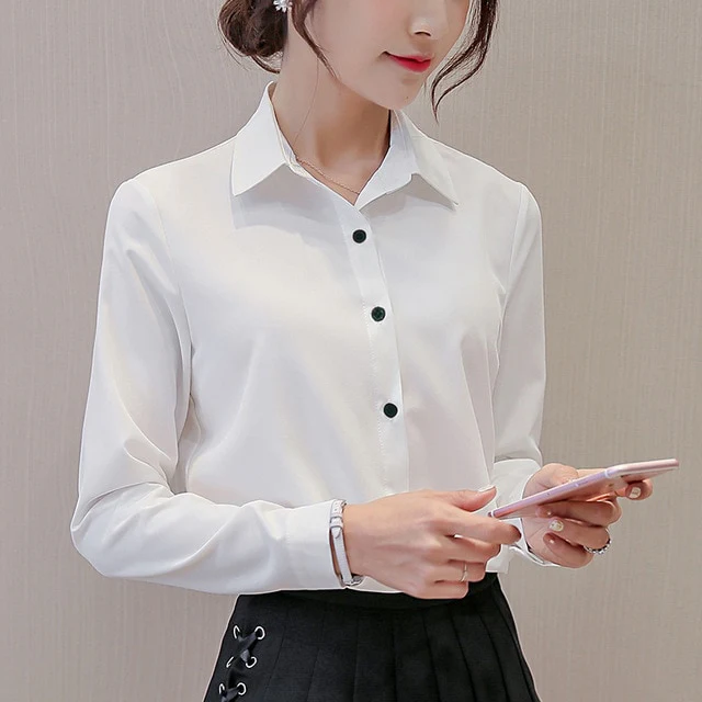 jpyuyuco-Button-Down Blouse With 3/4 Sleeves