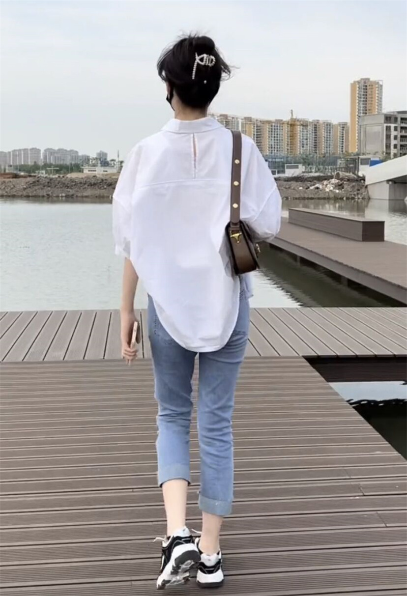 jpyuyuco-Special sale white short-sleeved shirt and jeans for women