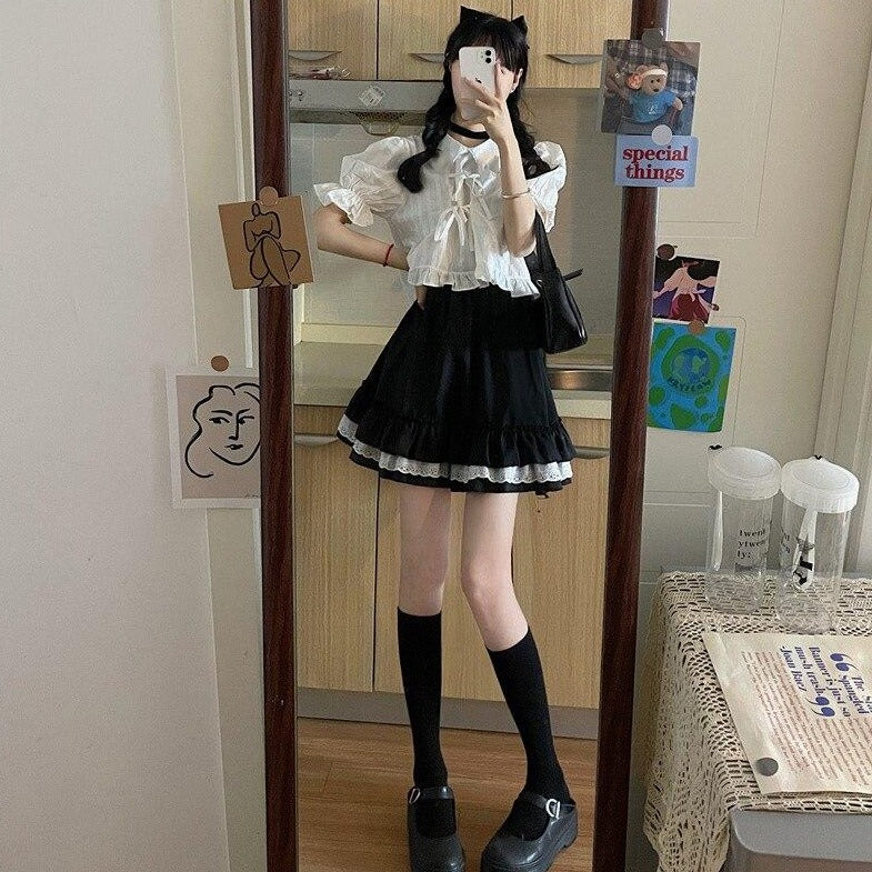 jpyuyuco-Outfit-Set: Cropped Blouse + Mini Skirt (Also Available Separately!)