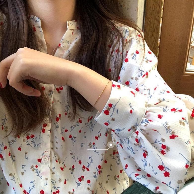 jpyuyuco-Button-Down Blouse With Floral Print
